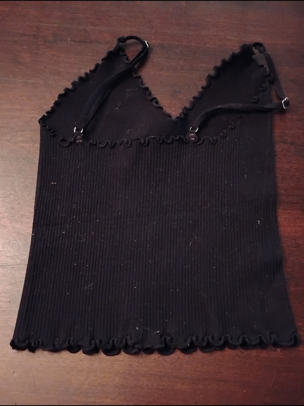Free People Black Ribbed Lettuce-Edge Camisole